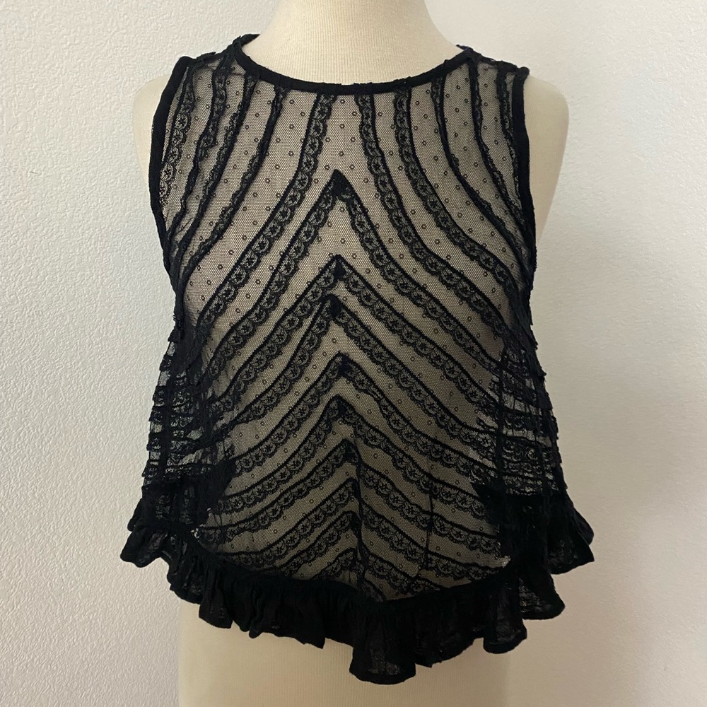 Free People Black Sheer Lace Sleeveless Top size M